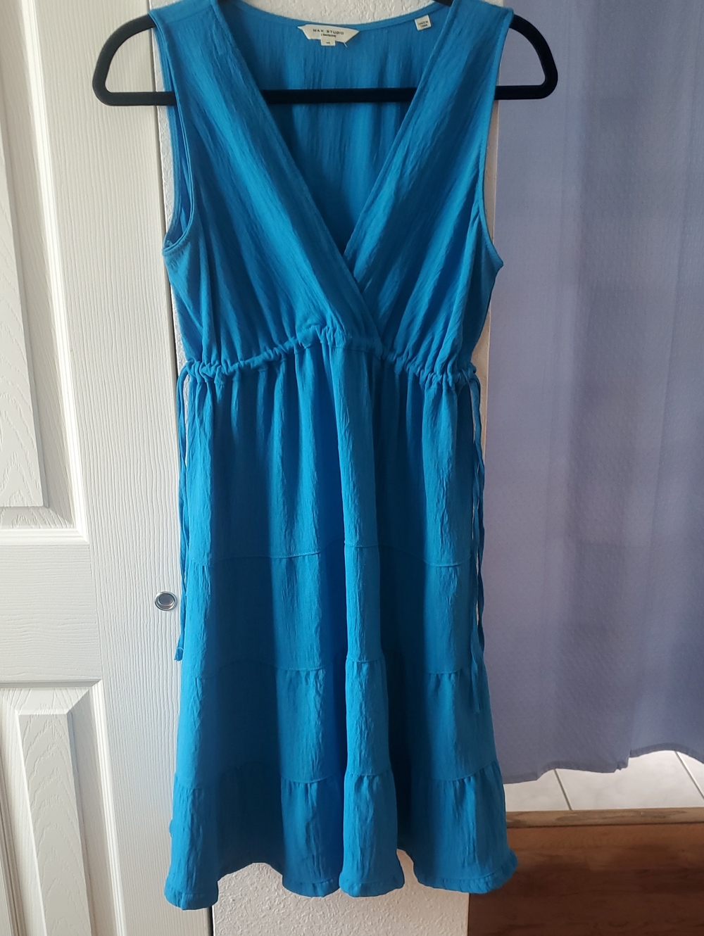 Max Studio Bright Turquoise Sleeveless V-Neck Tiered Midi Dress